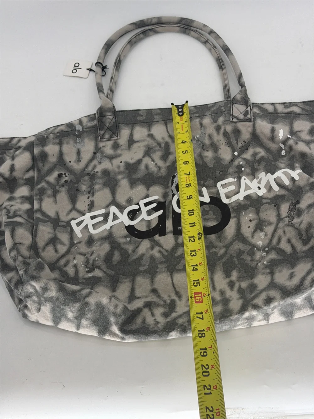 ALO Yoga Gray Tie-Dye 'Peace On Earth' Canvas Tote NWT